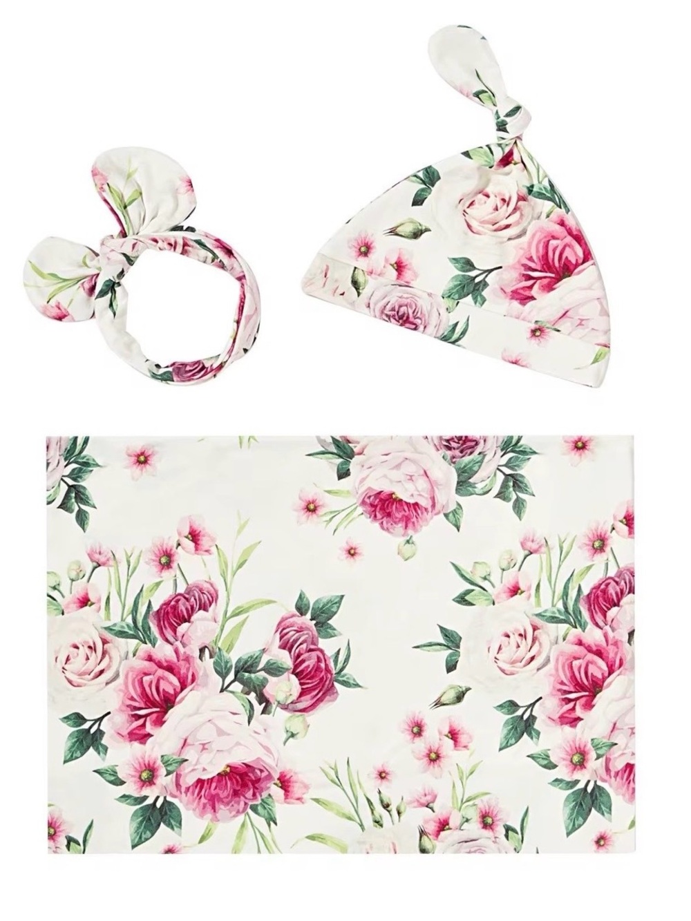 Pink Rose Garden Newborn Swaddle Set